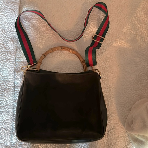 Gucci Vintage Brown Calf leather Suede Bag with Bamboo Handle